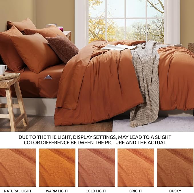 WRENSONGE King Size Comforter Set- 7 Pieces Soft Burnt Orange Bed in a Bag King - Image 6