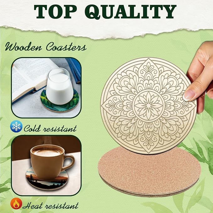 26PCS Wood Coasters Craft Kit 10 Paint You Own Coaster - Image 3