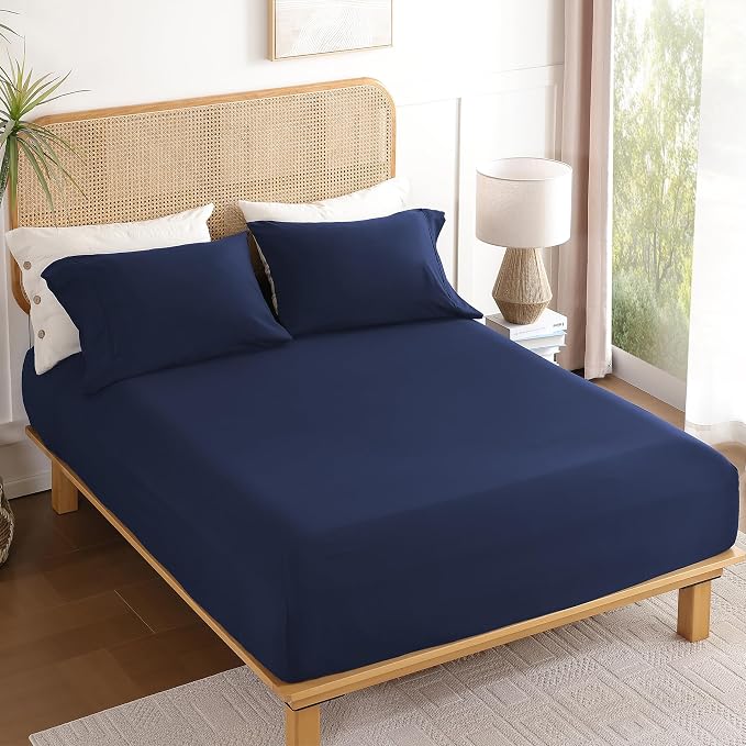 King Sheet Set 4 Piece, Wrinkle Free, Oeko-Tex Certified Bedsheets，Navy Blue - Image 7