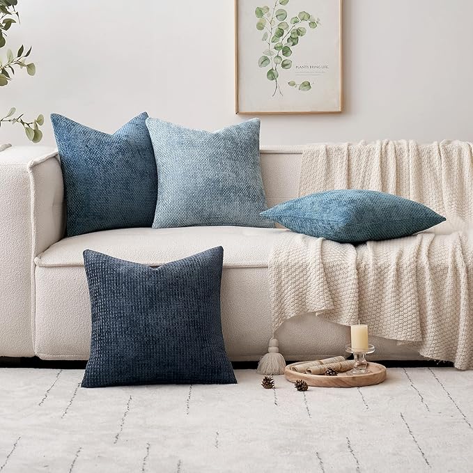 MIULEE Pack of 4 Couch Throw Pillow Covers 24x24 Inch Neutral Blue Soft - Image 5