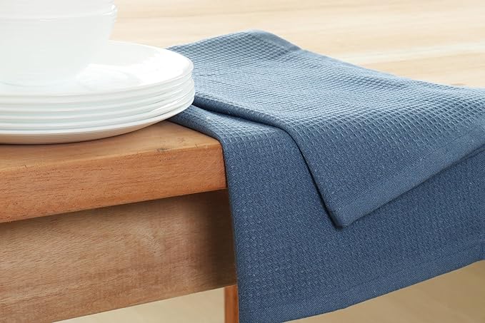 PurpleEssences Waffle Weave Kitchen Towel, 100% Cotton - 15 x 25 Inches, with Hanging Loop Ultra Soft Absorbent Quick Drying Dish Cloth, Tea and Hand Towels, 6 Pack - Fall Thanksgiving - Smoky Grey