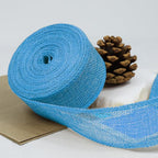Light Blue Burlap Ribbon 1-1/2 inch X 10 Yard Blue Wired Ribbon | Natural Linen - Image 3