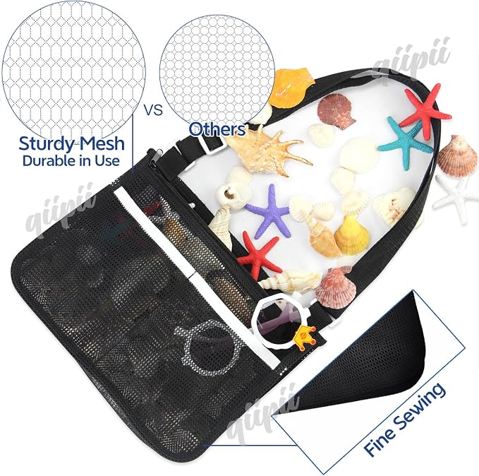 qiipii 2 Pack Beach Mesh Bag for Kids Shell Collecting Bag Beach Sand Toy Bags - Image 5