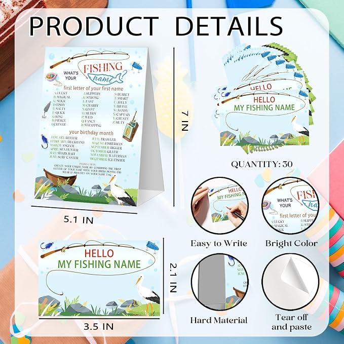 What's Your Fishing Name Game Cards, Birthday Game Supplies, 1 Fishing Name - Image 2