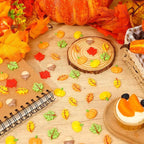 JUNEBRUSHS 80 Pcs Fall Mini Resin, Pumpkins Acorn Maple Oak Leaves Flatback - Image 5