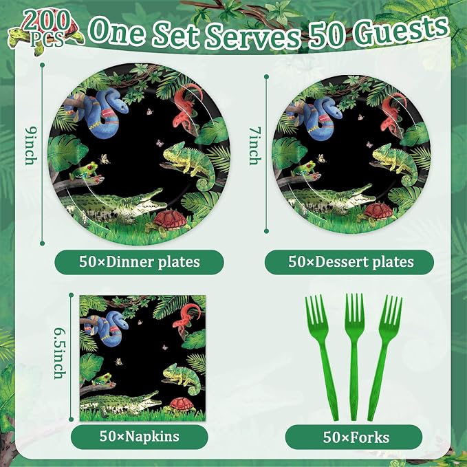 50 Guests Reptile Snake Party Plates and Napkins Party Supplies Jungle Swamp - Image 2