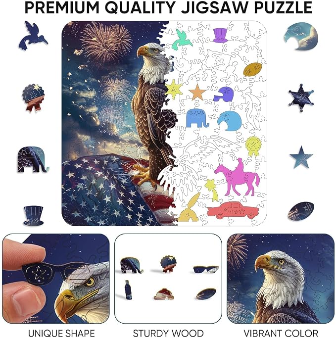 Reouinty Wooden Puzzle for Adults, Eagle Flag 200 Piece 11.2x11.2 in | Jigsaw - Image 5