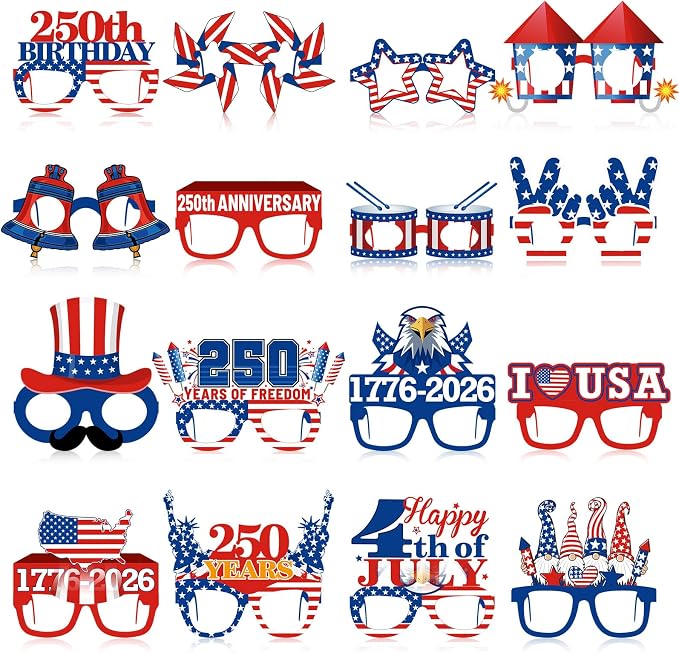 Pajean 32 Pcs USA Patriotic Party Decorations Eyeglasses 250th Anniversary by Pajean
