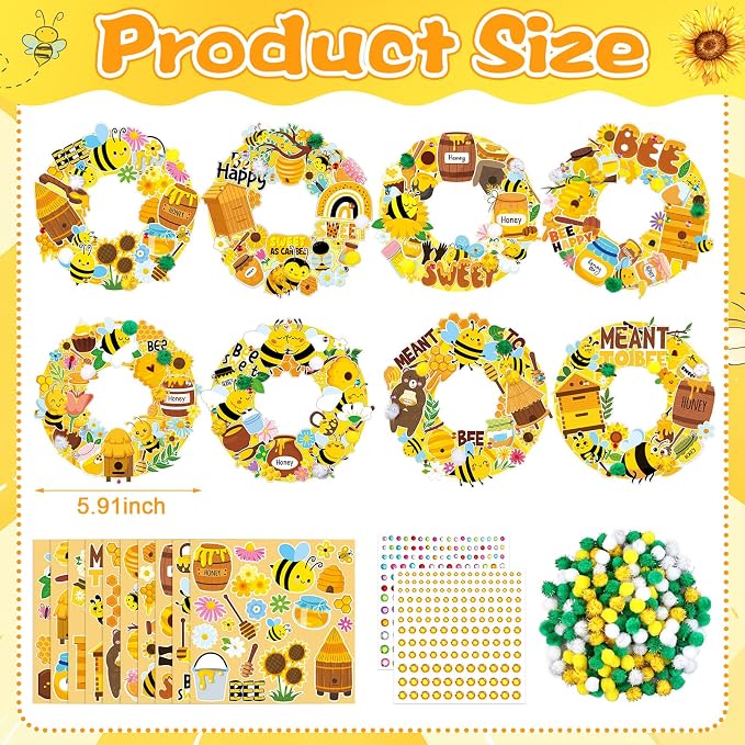 Hollowfly 48 Sets Bee Craft Kits DIY Summer Wreath Hanging Ornaments Make Your - Image 3