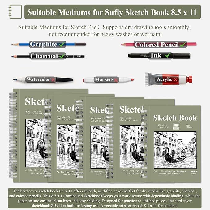 Sketch Book 8.5 x 11, Sketch Pad, 100 Sheets Spiral Sketchbook, Acid Free - Image 5