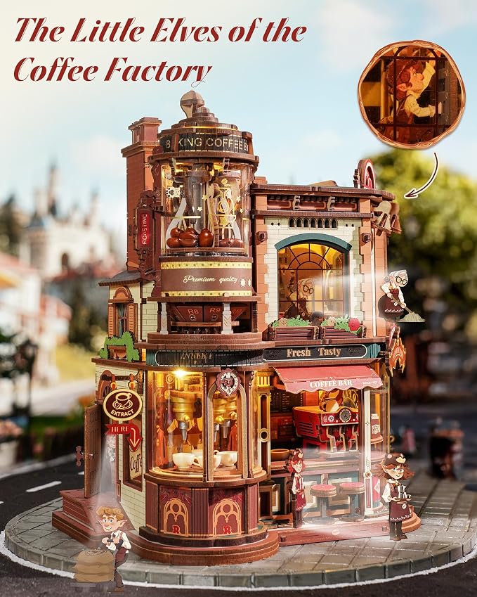 ROKR Dream Coffee Factory, Wooden Music Box Model, Mechanical 3D Wooden Puzzles - Image 7