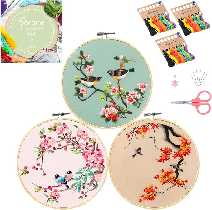 Santune 3 Pack Embroidery Kit for Adults Cross Stitch Kits for Beginners by Santune