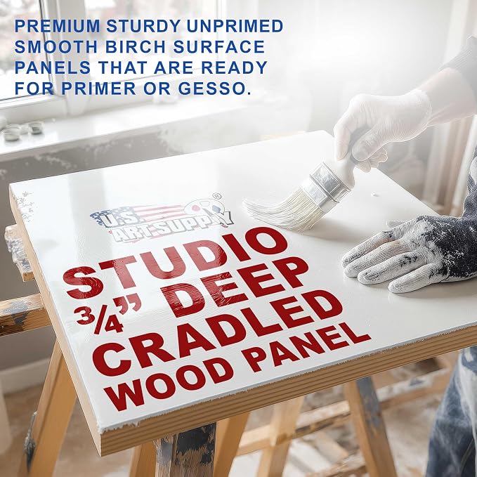 U.S. Art Supply 12" x 12" Unfinished Cradled Wood Panels - Image 3
