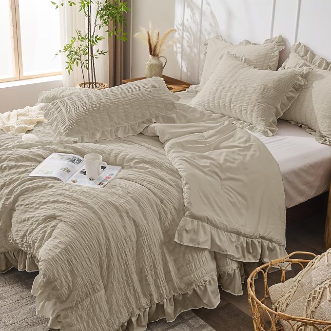 JOLLYVOGUE Full Size Comforter, 3 Pieces Linen Seersucker Lightweight Full Size - Image 7