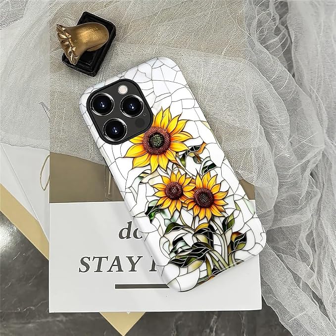 ZHEGAILIAN Case for iPhone 13 Pro Max, Sunflower Faux Stained Glass Effect - Image 6
