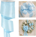 HUIHUANG Blue Satin Wired Ribbon 2.5 inch Baby Blue Wire Edge Ribbon by HUIHUANG