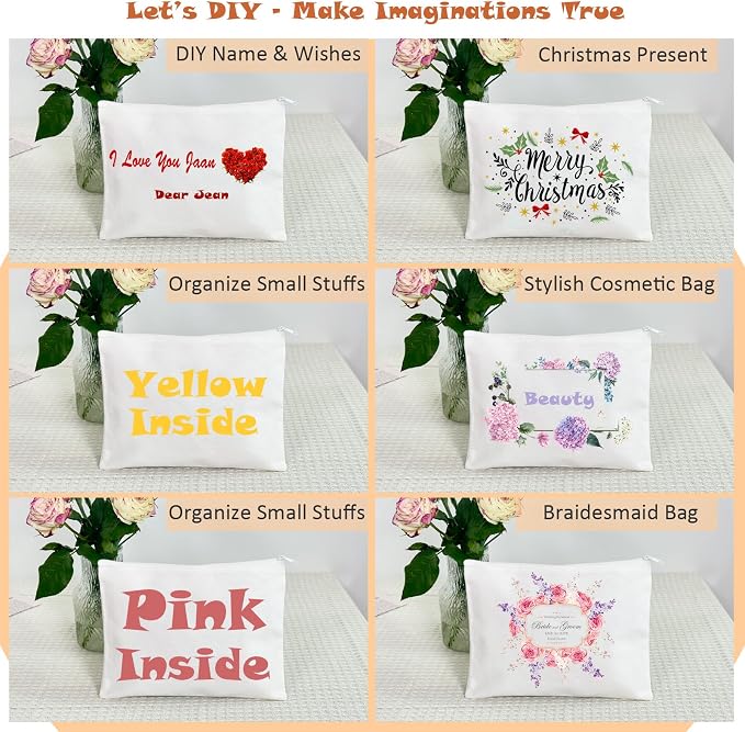 Koolmox Plain Makeup Bag, 20 Canvas Pouch, Pencil Pouches Bulk White Cotton - Image 7