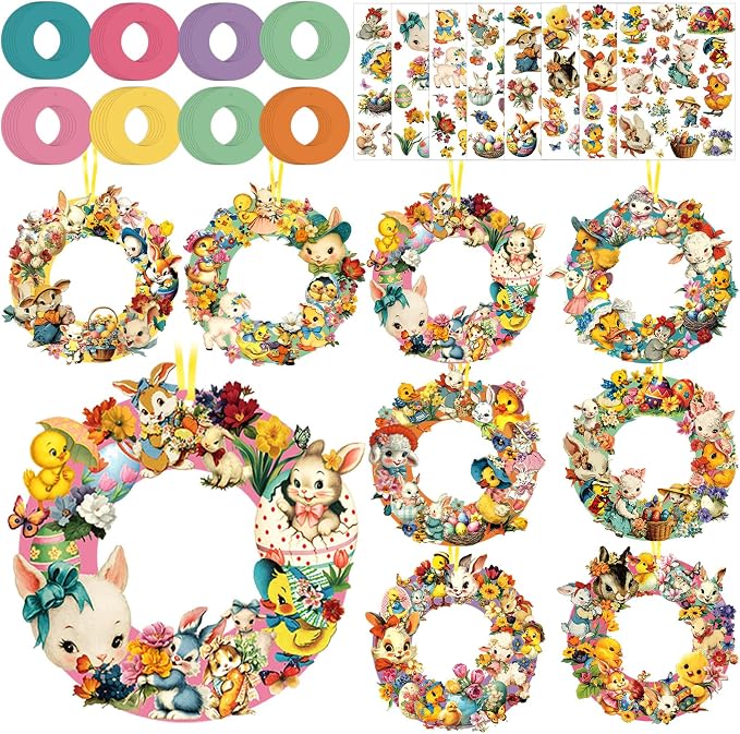 Hollowfly 48 Sets Vintage Wreath Craft Kits DIY Bunny & Chick Paper Crafts Make by Hollowfly