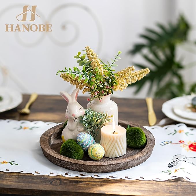 Hanobe Wooden Tray for Coffee Table, Decorative Round Candle Holder Plate | - Image 4