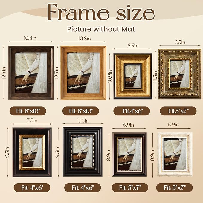 Lineshading 8 Pcs Picture Vintage Gallery Wall Frame Set Antique Picture Frame - Image 2