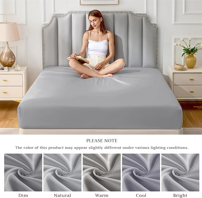 FreshCulture Pure Cotton Fitted Sheets Queen Size, 300 Thread Count Percale - Image 7