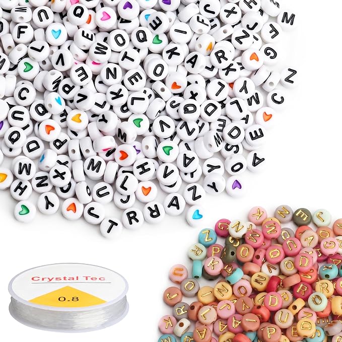 1500PCS Round Letter Beads for Threading, 4 x 7 MM Alphabet Beads and Colourful by SUTOUG