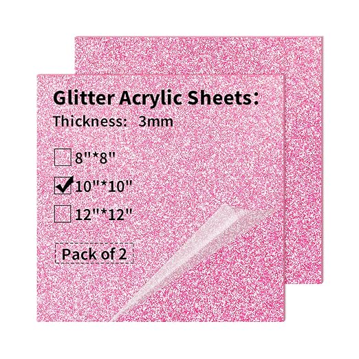 2 PCS 10 x 10 inch Glitter Colored Plexiglass Acrylic Sheets by gdhwcxl