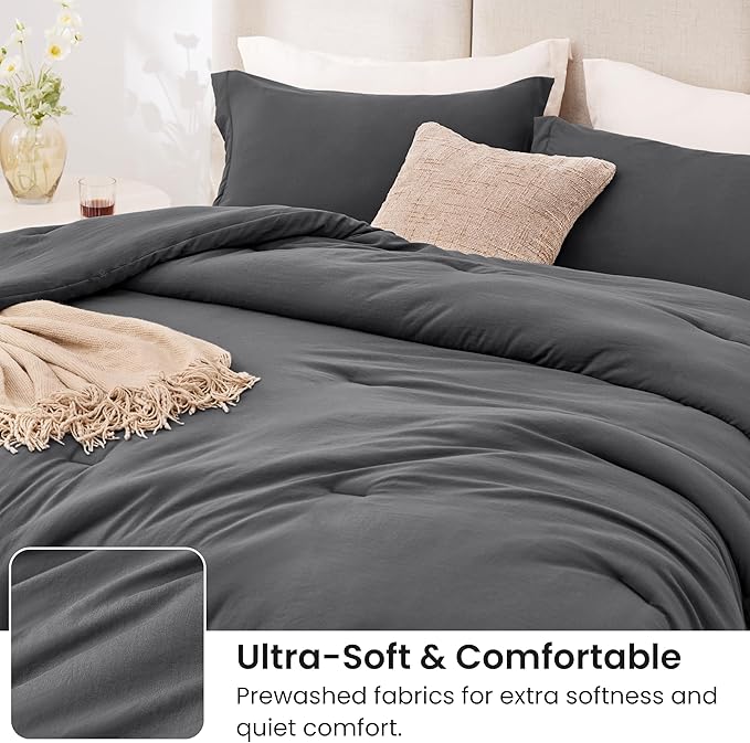 Love's cabin Dark Grey King Size Comforter Set, 3-Piece Prewashed Bed Set - Image 4