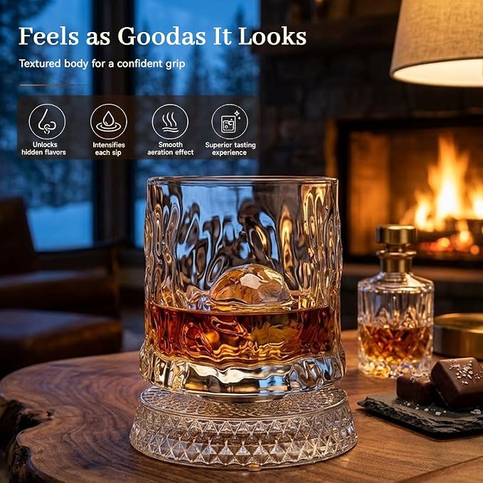 Rotating Whiskey Glass with Large Ice Ball Mold, Single Spinning Crystal - Image 8