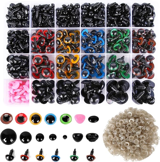 Safety Eyes 796pcs Plastic Safety Eyes and Noses, 6-20mm Black Craft Doll Eyes | by L-Lweik