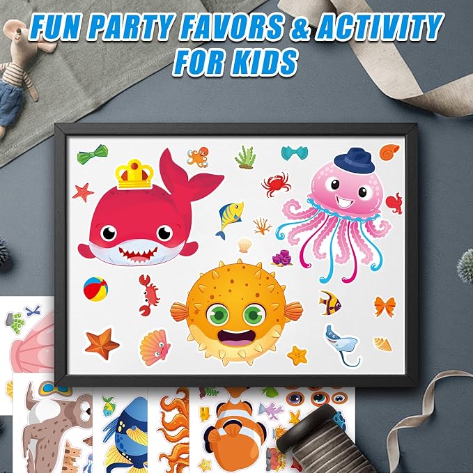 48 Sheets Create Funny Ocean Animals Stickers, Make a Face Stickers - Image 6