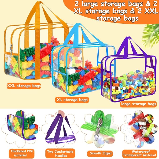 6 Color Toy Storage Bags with Labels, Reusable Clear PVC Board Game Storage - Image 3