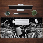 Black and White Desk Mat Dark Nature Forest Mouse pad XXL Starry Night Mountain - Image 4