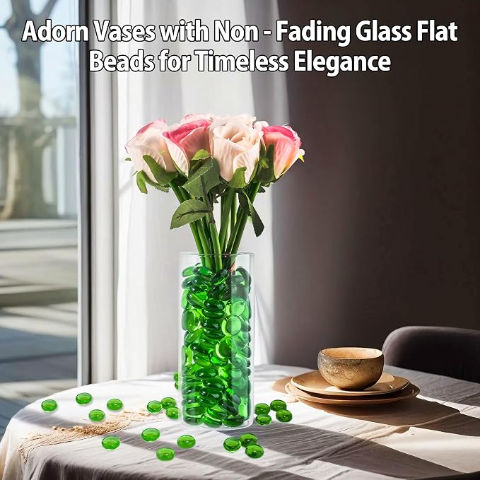 Green Glass Marbles, 0.97 LB Transparent and Smooth Flat Glass Beads - Image 2