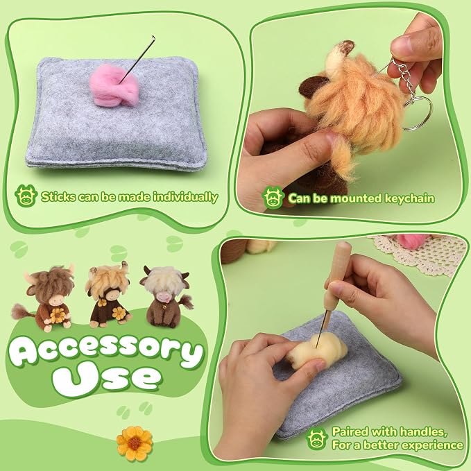 Yizzvb Needle Felting Kit, Highland Cow Family Needle Felting Kits - Image 4