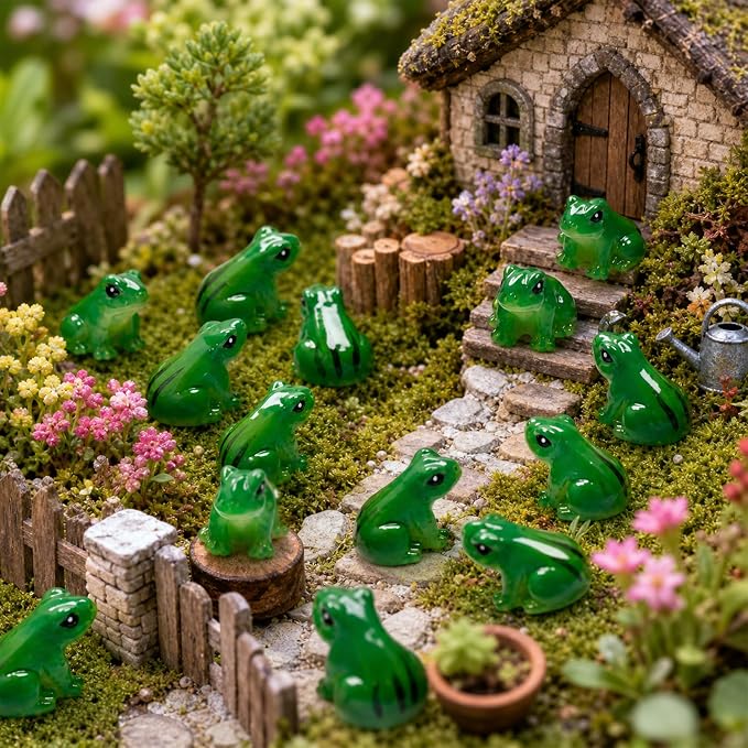 Exasinine 30 Pcs Resin Mini Frogs Green Frog Miniature Figurines Animals Model - Image 6