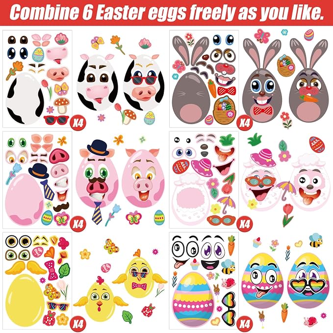 24 Sheets of Easter Stickers for Kids: 6 Unique Colorful Eggs Designs for - Image 2