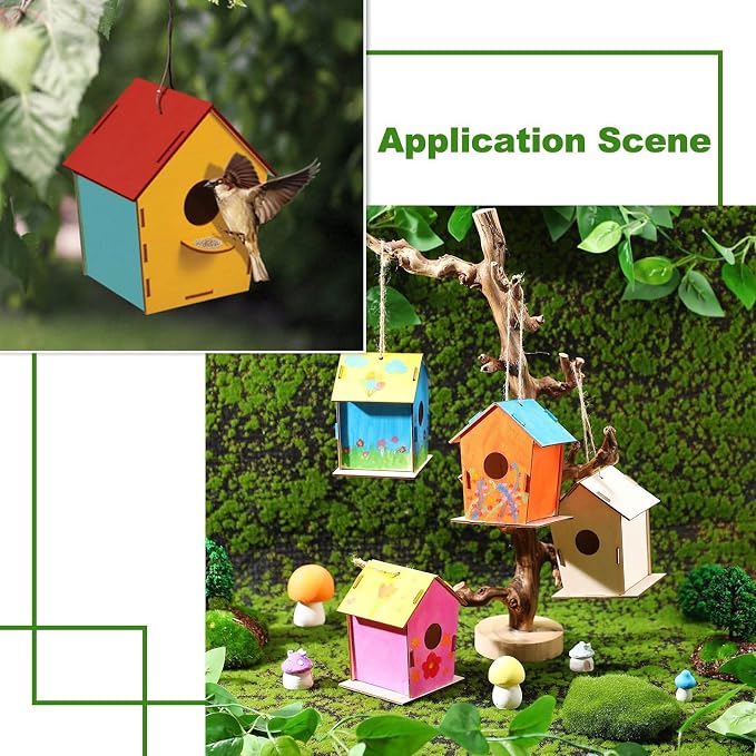 6 Sets 6 Styles Breeding Box Theme Unfinished Wood Bird House Hollow Star - Image 7
