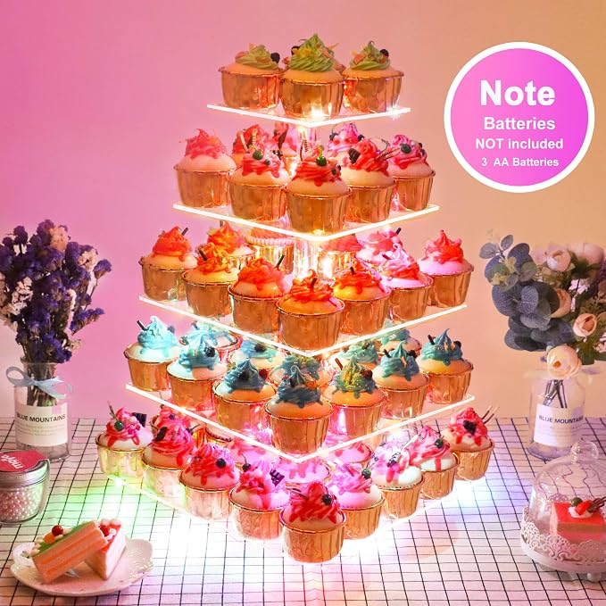 YestBuy Cupcake Stand – 5 Tier Premium Cupcake Holder – Acrylic Cupcake Tower - Image 6