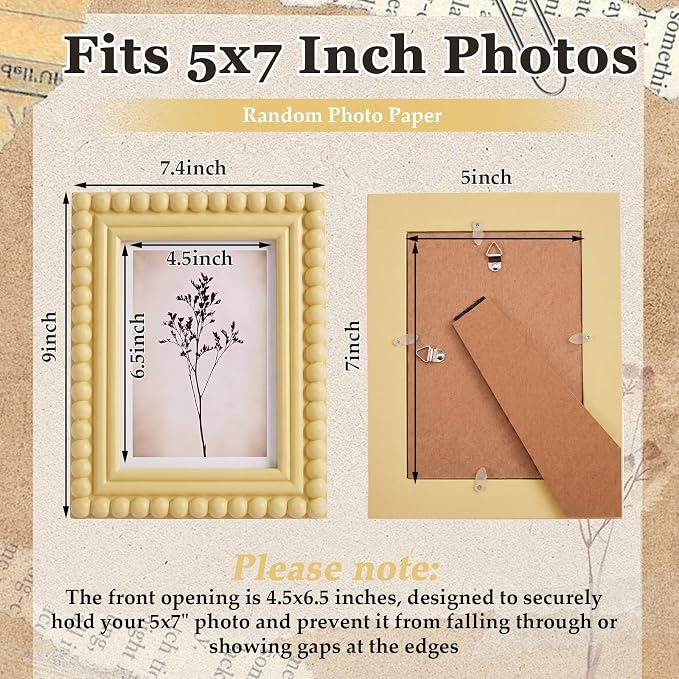 1 Pack 5 x 7 Picture Frame, Wood Beaded Boho Photo Frame, Vintage Photo Display - Image 2
