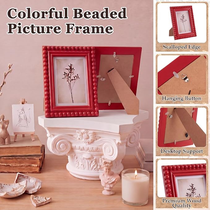 1 Pack 5 x 7 Picture Frame, Wood Beaded Boho Photo Frame, Vintage Photo Display - Image 4