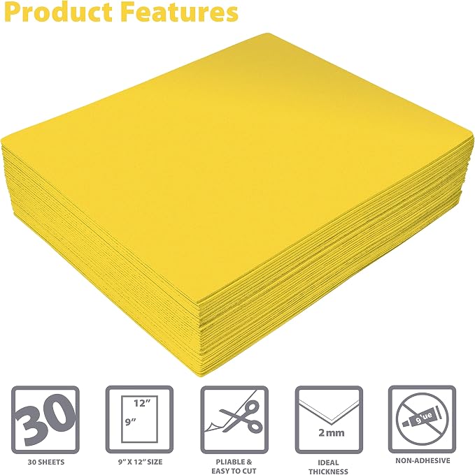 Better Office Products Yellow EVA Foam Sheets, 30 Pack, 2mm Thick, 9 x 12 Inch - Image 3