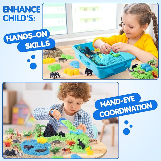 Billeeit Animal Sensory Bin Sand Toy | Play Sand Kit w/lid and 2.2lbs Moldable - Image 7