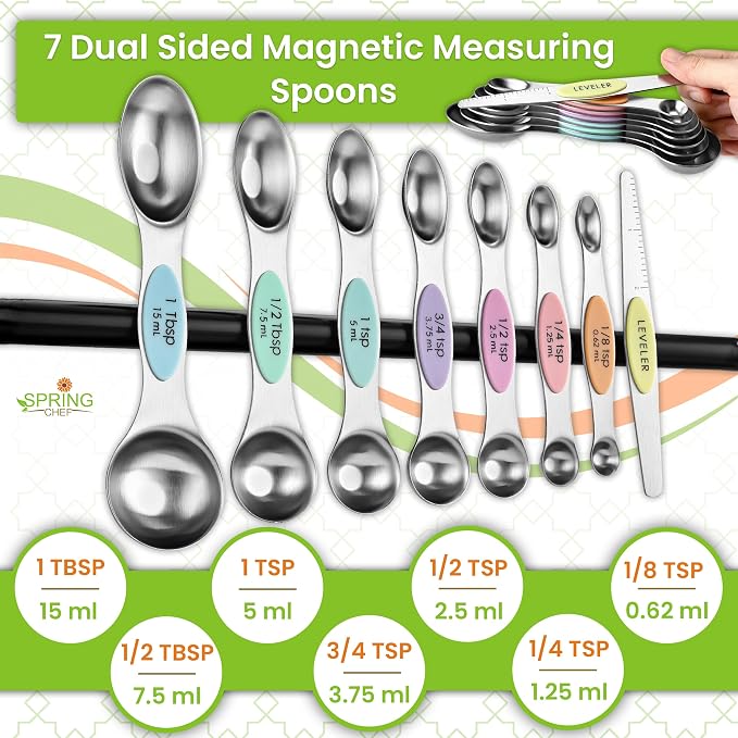 Spring Chef Magnetic Measuring Cups & Spoons Set of 15, Pastel | Stackable - Image 8