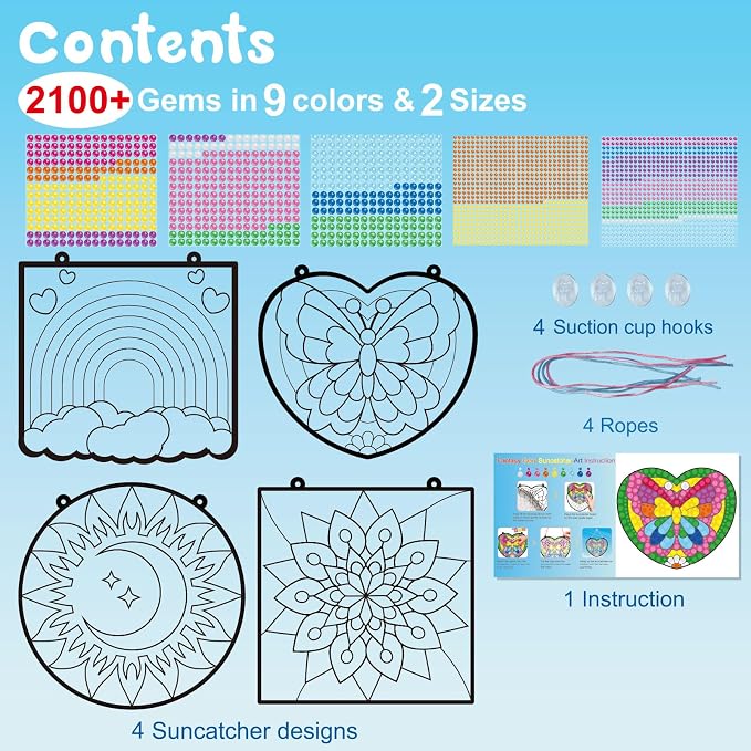 BANBBUR 4 Pcs Window Art Kits for Kids, Gem Arts for Kids Ages 8-12 4-8 - Image 4