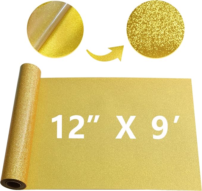 Golden Glitter HTV Heat Transfer Vinyl Rolls12inch by 9feet PU Stretch Iron on - Image 4