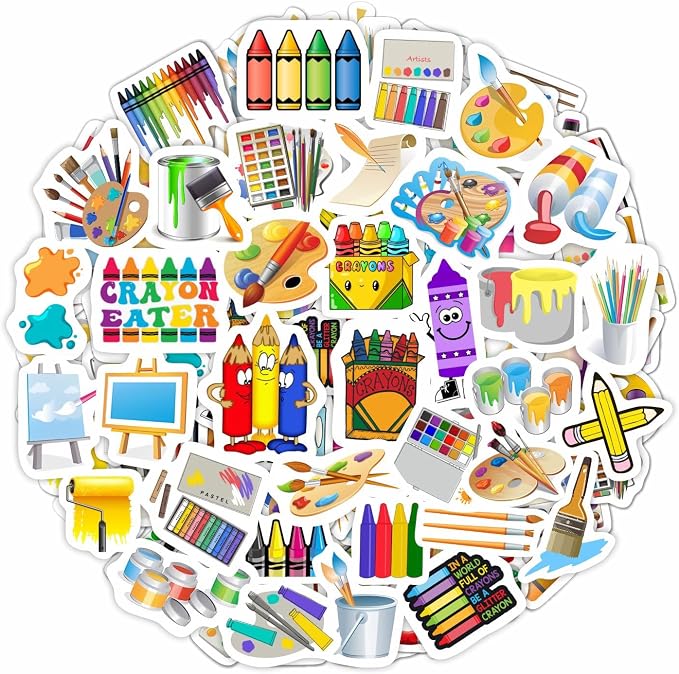 BulbaCraft 100Pcs Art Stickers, Crayon Stickers, Paint Laptop Decals, Painting by BulbaCraft