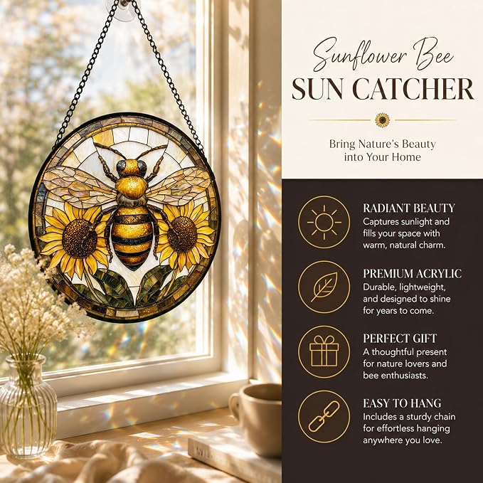 Yellow Bee Sunflower Acrylic Suncatchers - Image 3
