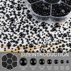 NACHLYNN 6480 Pcs Flat Back Pearl 7 Sizes Half Round Bead Black - Image 2