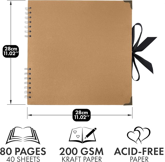 Bstorify Large Scrapbook, 11 x 11 inch, 40 Sheets Brown Thick 200 GSM Kraft - Image 2